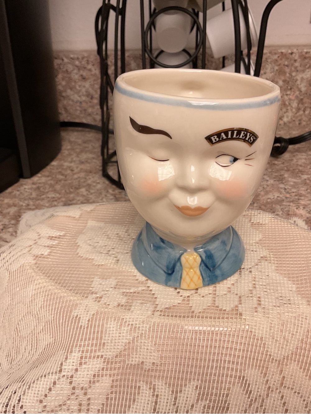 Baileys Ceramic Winking Face Mug in Cream and Blue